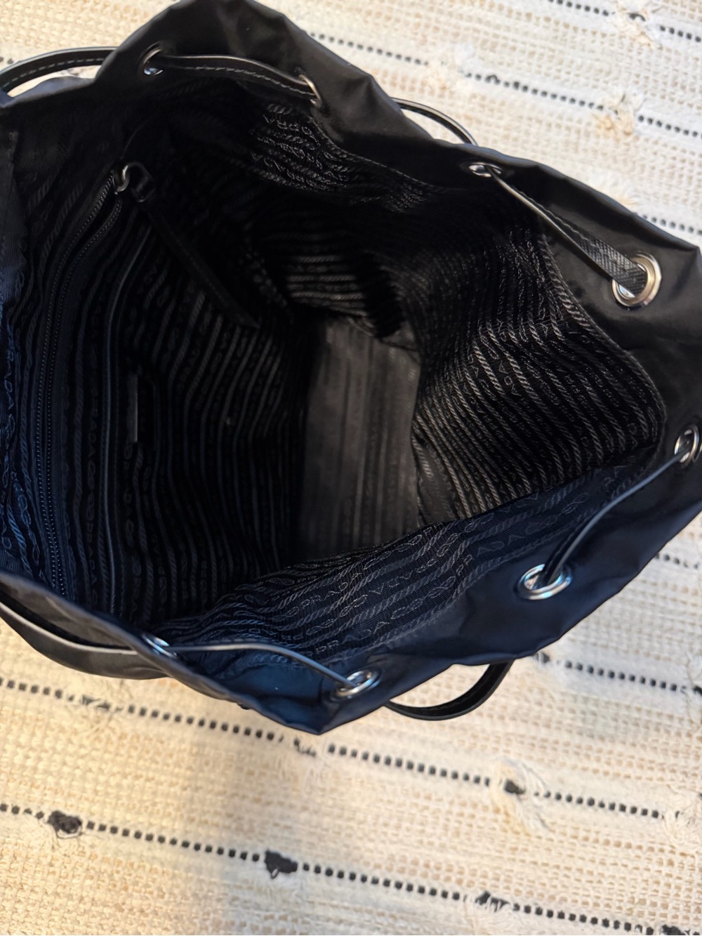 Prada Vela Black Nylon Backpack with Red Leather Studded Strap - Picture 8 of 8